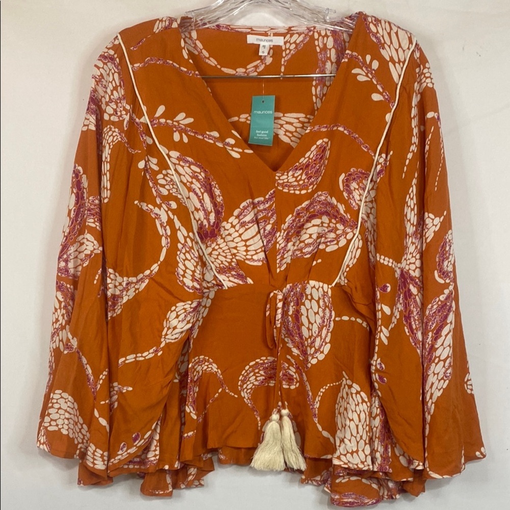 Orange Tie Front Ruffled Blouse